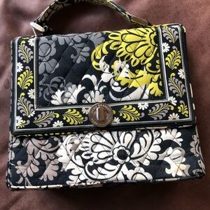 Vera Bradley Black, Yellowish green & White Quilted Floral Top-Handle Satchel